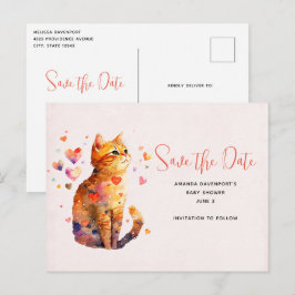 Niedliche Tablettenkatze mit Herz Save the Date Einladungspostkarte