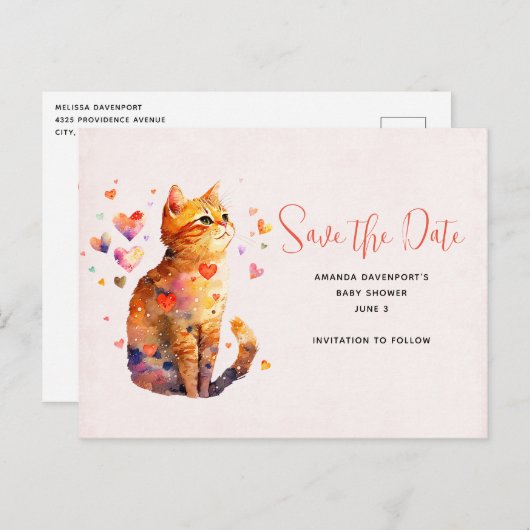 Niedliche Tablettenkatze mit Herz Save the Date Einladungspostkarte (Vorne/Hinten)