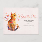 Niedliche Tablettenkatze mit Herz Save the Date Einladungspostkarte (Vorderseite)