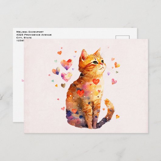 Niedliche Tablettenkatze mit Herz Valentinstag Feiertagspostkarte (Vorne/Hinten)