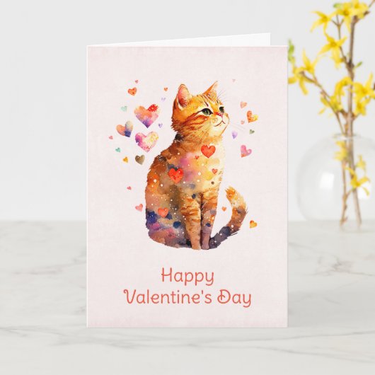 Niedliche Tablettenkatze mit Herz Valentinstag Karte (Gelbe Blume)