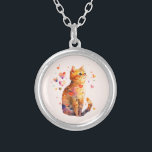 Niedliche Tablettenkatze mit Herz Versilberte Kette<br><div class="desc">Eine Halskette mit einer bezaubernden Aquarellbild. Eine orangefarbene Tischkatze,  die freundlich und glücklich mit herumwirbelnden Herzen aussieht.</div>