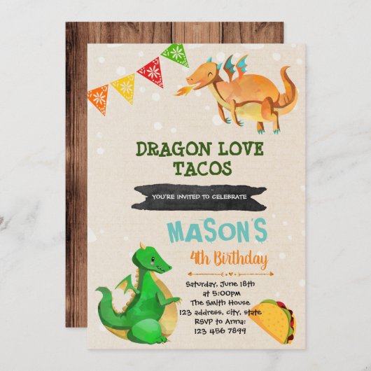 Niedliche Tacodrache-Thema-Party Einladung (Vorne/Hinten)