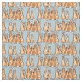 Niedliche Tan Bunny Rabbits auf blauem Hintergrund Stoff (Muster)