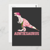 Niedliche Tante Dino mit Blumenflöten Postkarte (Vorne/Hinten)