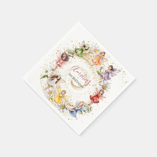 Niedliche Tanzblüte Fairies Gold Glitzer Serviette (Ecke)