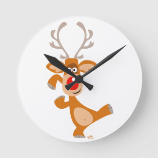Niedliche Tanzen-Cartoon-Ren-Wand-Uhr Runde Wanduhr