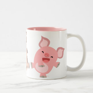 Niedliche Tanzen-Cartoon-Schwein-Tasse Zweifarbige Tasse