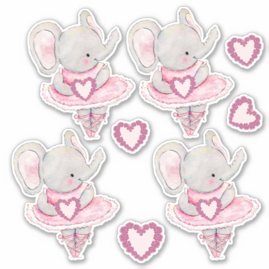Niedliche tanzende Elefant Valentine Hearts Aufkleber (Vorderseite)