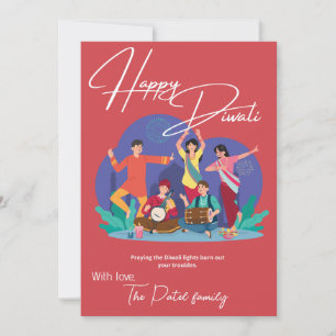 Niedliche Tänzer Happy Diwali Flat Holiday Card Feiertagskarte