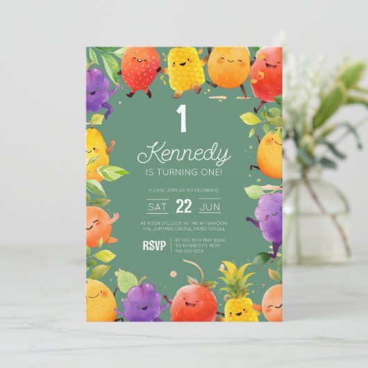 Niedliche Tanzfrucht zum Geburtstag Einladung (Stehend Vorderseite)