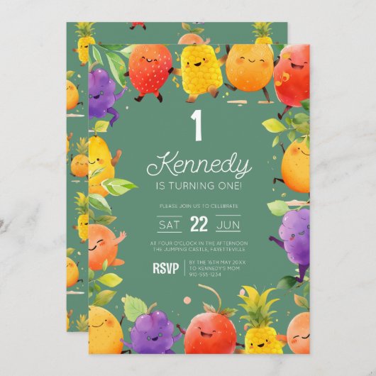 Niedliche Tanzfrucht zum Geburtstag Einladung (Vorne/Hinten)