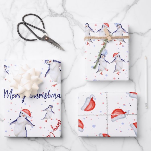Niedliche Tanzpinguine Weihnachten Geschenkpapier Set (Vorderseite)