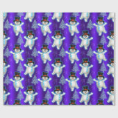 Niedliche Tanzschneemänner zu Blauen Weihnachten Geschenkpapier (Flach)