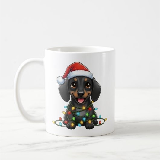 Niedliche Tasse der Weihnachtsschwarzen Dackel (Links)