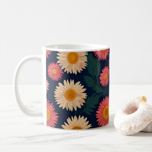 Niedliche Tasse mit Daisy Pattern auf tiefblau (Mit Donut)