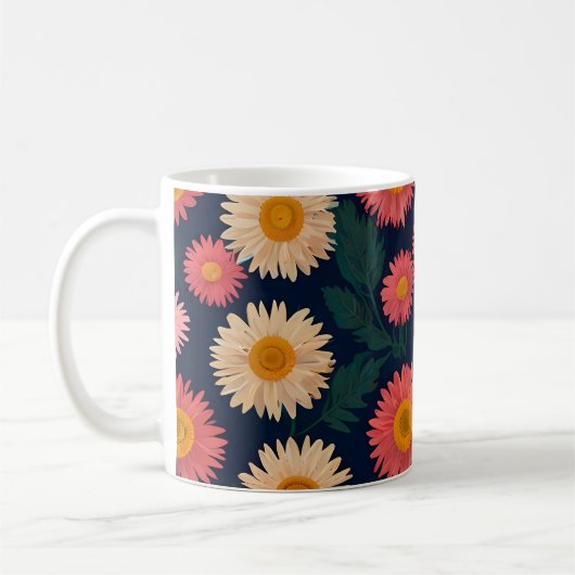Niedliche Tasse mit Daisy Pattern auf tiefblau (Links)
