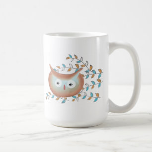 Niedliche Tasse Owl Picture braun & Aquamarin