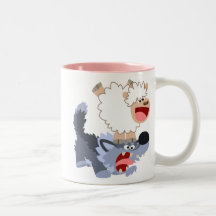 Niedliche Tasse von Cartoon Sheep und Wolf