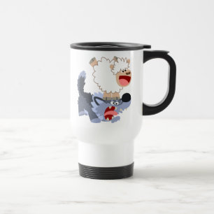 Niedliche Tasse von Cartoon Sheep und Wolf Compute