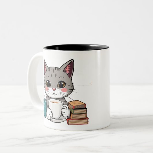niedliche Tasse von Katzen und Büchern (Vorderseite Links)