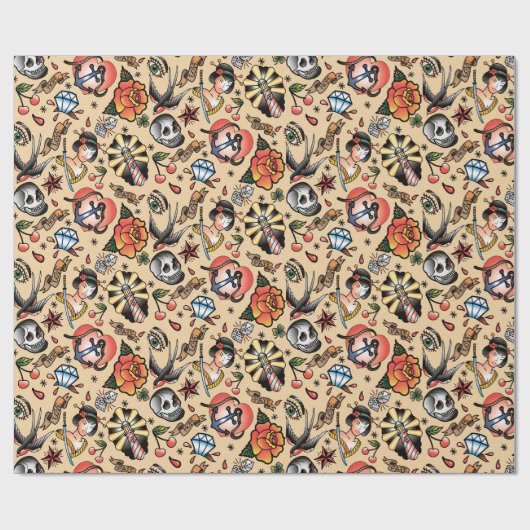 Niedliche Tätowierung Liebhaber gefliestes Party Geschenkpapier (Flach)