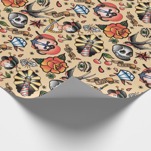 Niedliche Tätowierung Liebhaber gefliestes Party Geschenkpapier (Ecke)