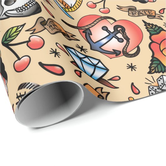 Niedliche Tätowierung Liebhaber gefliestes Party Geschenkpapier (Rolleneckpunkt)