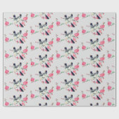 Niedliche Taubenvögel Schwarz Graurosa Blume Geschenkpapier (Flach)