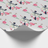 Niedliche Taubenvögel Schwarz Graurosa Blume Geschenkpapier (Ecke)