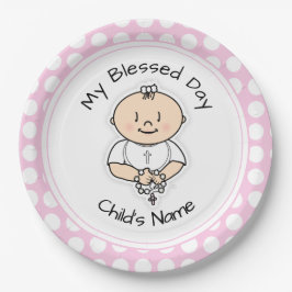 Niedliche Taufe 9" Plate - Baby Girl mit Rosary Pappteller