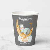 Niedliche Taufe Baby Pinguin und Moon Paper Cups Pappbecher (Rückseite)