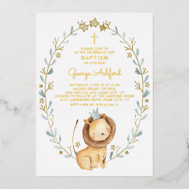 Niedliche Taufe für den Löwenbrunnen Folieneinladung