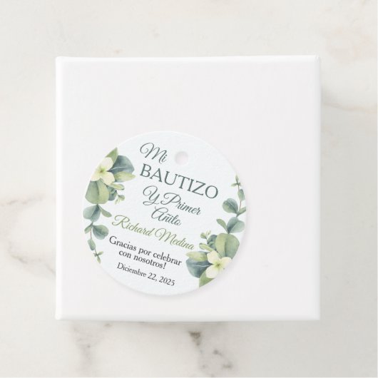 Niedliche Taufe und Grüne Blätter zum ersten Gebur Geschenkanhänger (Beispiel)