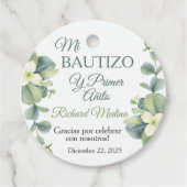 Niedliche Taufe und Grüne Blätter zum ersten Gebur Geschenkanhänger (Vorderseite)