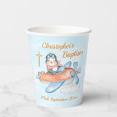 Niedliche Taufe Watercolor Baby Penguin Flugzeug Pappbecher (Rückseite)