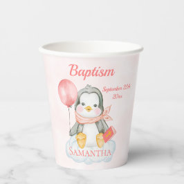 Niedliche Taufe Watercolor Baby Pinguin Pink Pappbecher