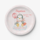 Niedliche Taufe Watercolor Baby Pinguin Pink Pappteller (Vorderseite)