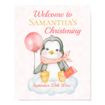 Niedliche Taufe Watercolor Baby Pinguin Pink Willk