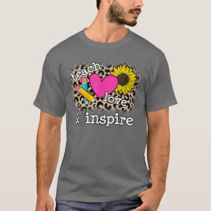 Niedliche Teach, Liebe und Inspiriert Leopard Prin T-Shirt