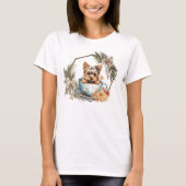 Niedliche Teacup Yorkie in Goldrahmen und Rose T-Shirt (Vorderseite)