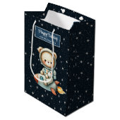 Niedliche Teddy Astronaut-Geschenktasche für den G Mittlere Geschenktüte (Vorderseite Schrägansicht)