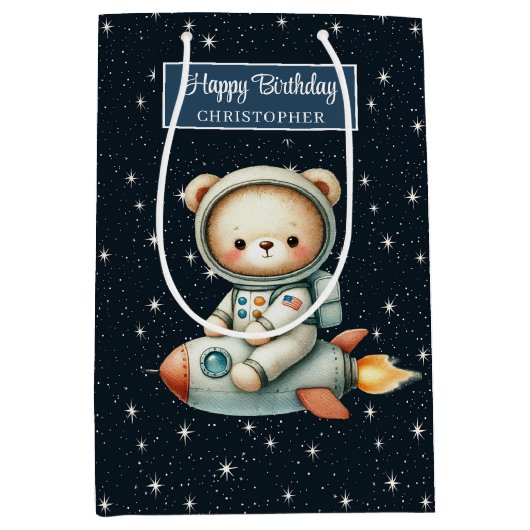 Niedliche Teddy Astronaut-Geschenktasche für den G Mittlere Geschenktüte (Vorderseite)