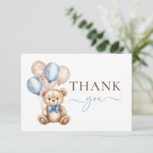 Niedliche Teddy Bar Balloons Blue Boy Baby Dusch Dankeskarte