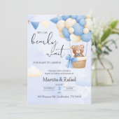 Niedliche Teddy Bär Einladung Balloon Baby Dusche (Stehend Vorderseite)