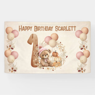 Niedliche Teddy Bar Fall Girl Beary 1. Geburtstag Banner