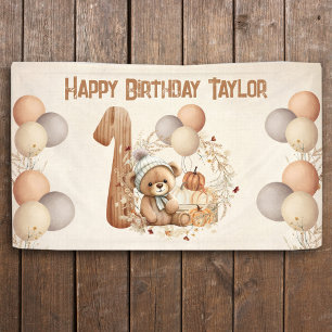 Niedliche Teddy Bar Fall Pumpkins Bear 1. Geburtst Banner