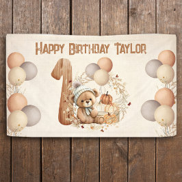 Niedliche Teddy Bar Fall Pumpkins Bear 1. Geburtst Banner