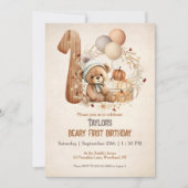 Niedliche Teddy Bar Fall Pumpkins Bear 1. Geburtst Einladung (Vorderseite)