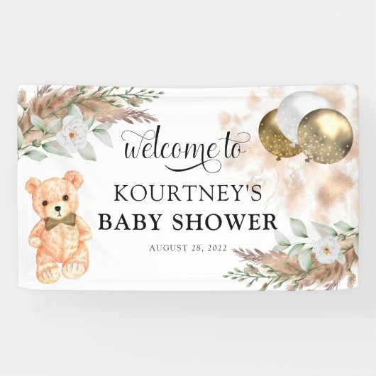Niedliche Teddy Bär Neutral Baby Dusche Willkommen Banner (Horizontal)